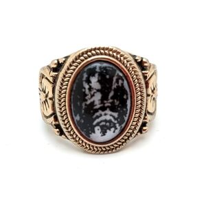 Gold Tone Statement Ring with Marbled Cabochon - Unique Design